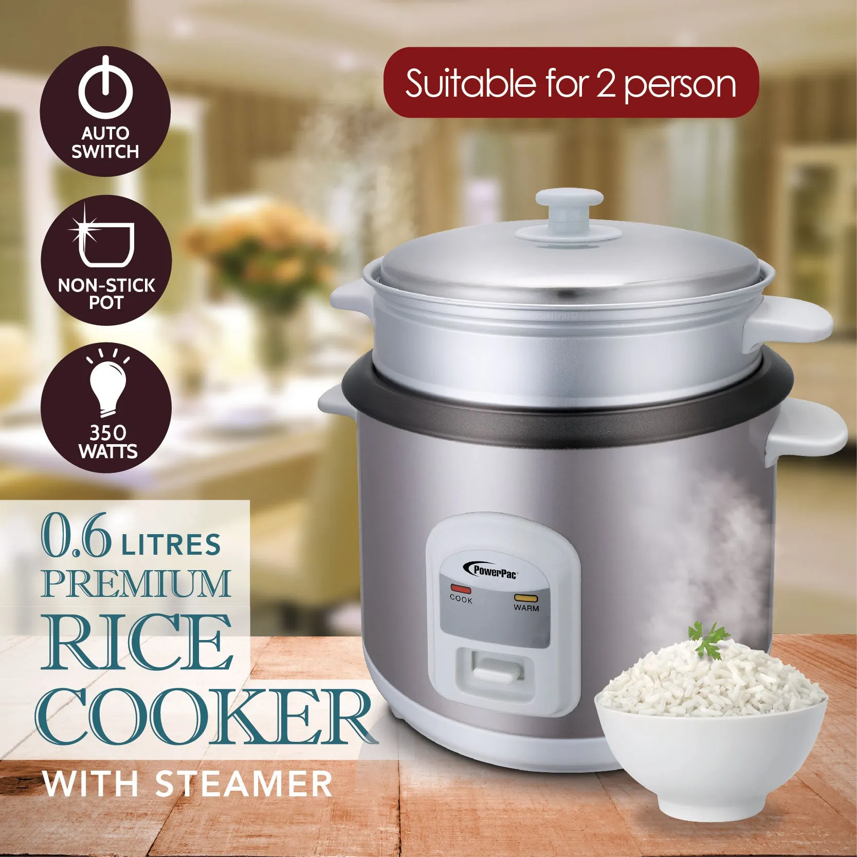 0.6L Rice Cooker with Steamer (PPRC62)