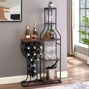 11 Bottle Wine Bakers Rack, 5 Tier Freestanding Wine Rack With Hanging Wine Glass Holder And Storage Shelves, Wine Storage Home Bar For Liquor And Wine Storage for Kitchen, Dining Room