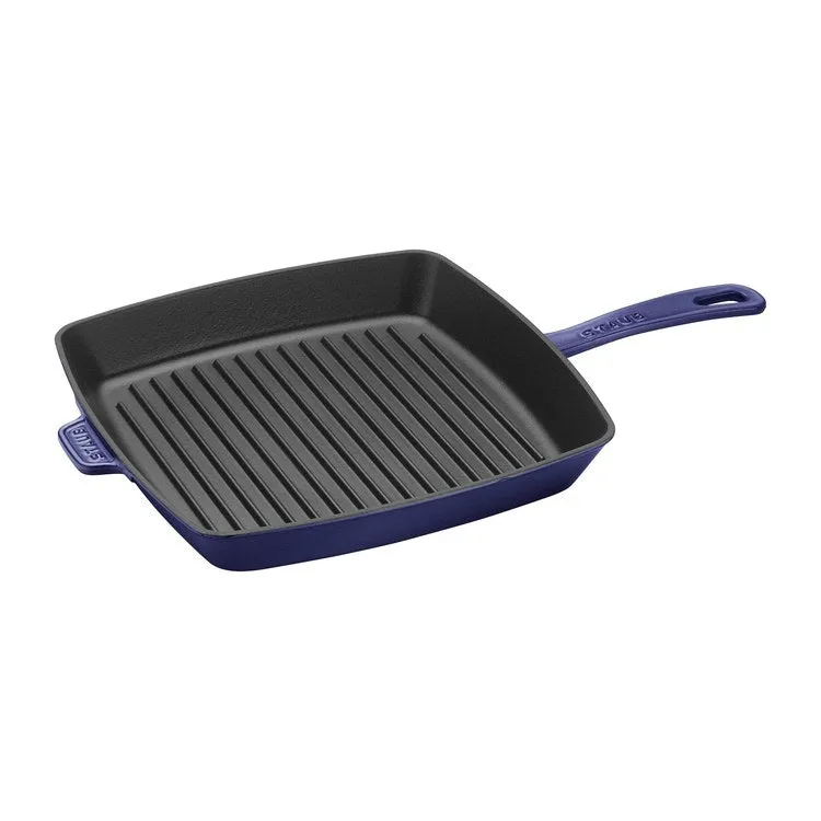 12" Cast Iron Square Grill Pan and Press Set - Dark Blue