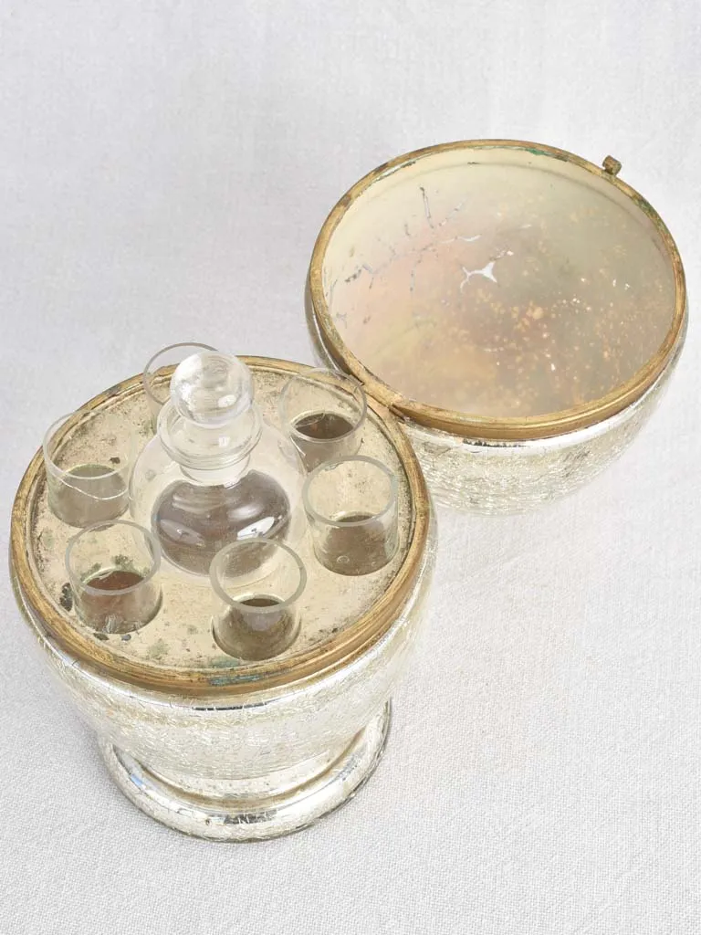 1930s miniature liqueur service in mercury glass egg