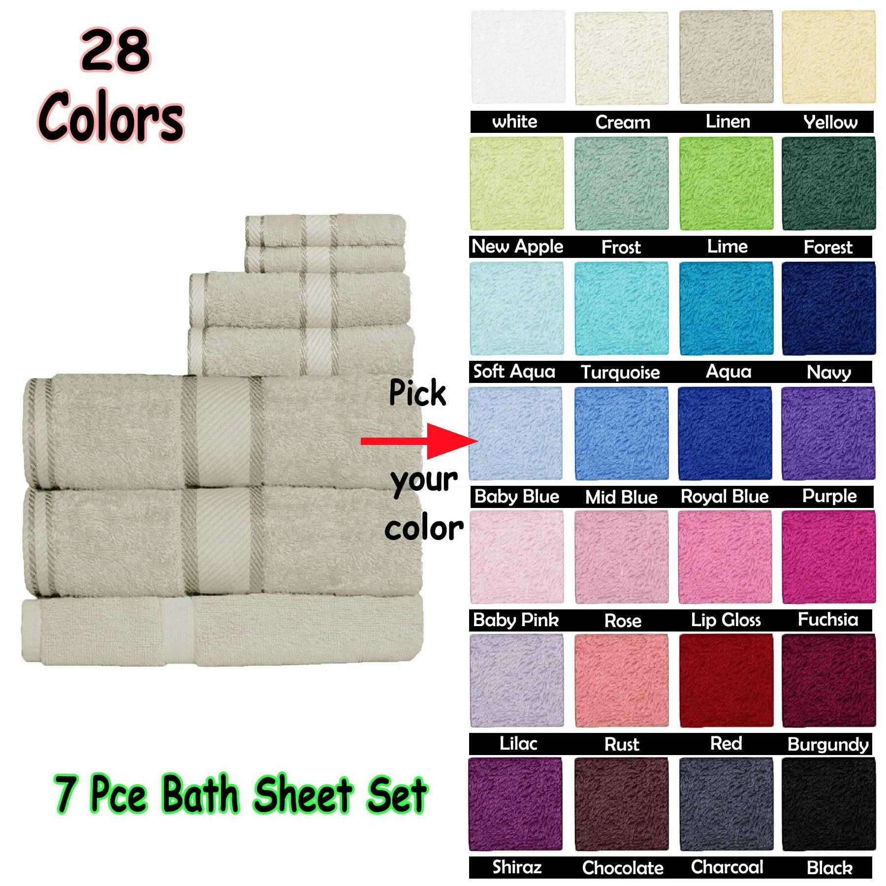 550gsm Cotton 7 Pce Bath Sheet Set Navy