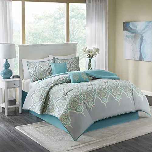 6 Piece - Teal Grey - Paisley Design - Queen Size