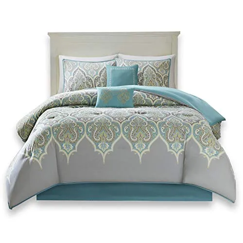 6 Piece - Teal Grey - Paisley Design - Queen Size