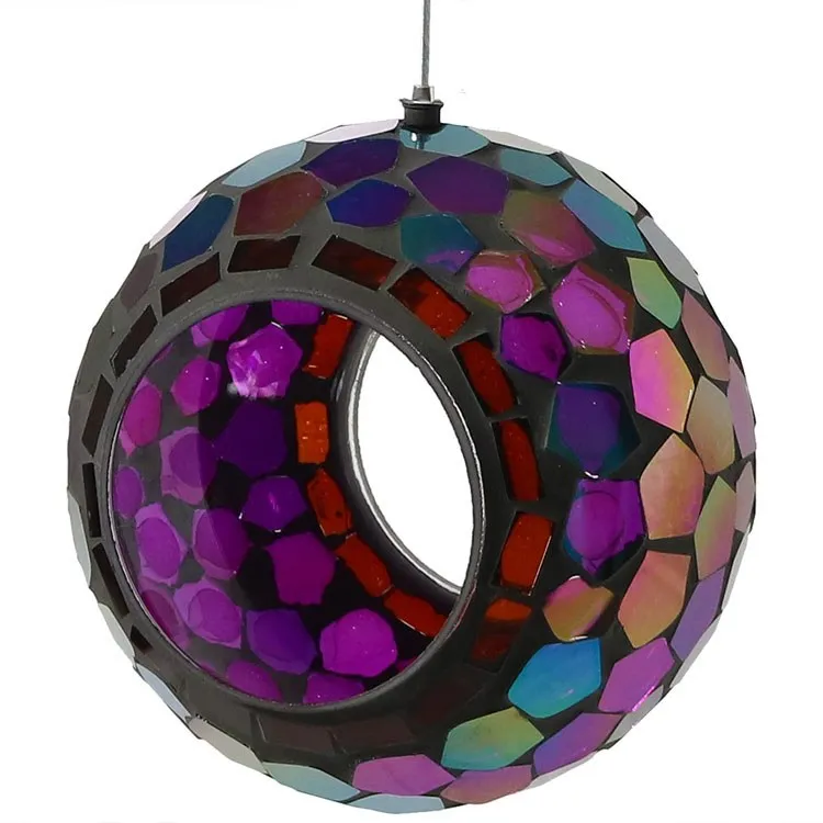 6" Round Mosaic Glass Hanging Bird Feeder