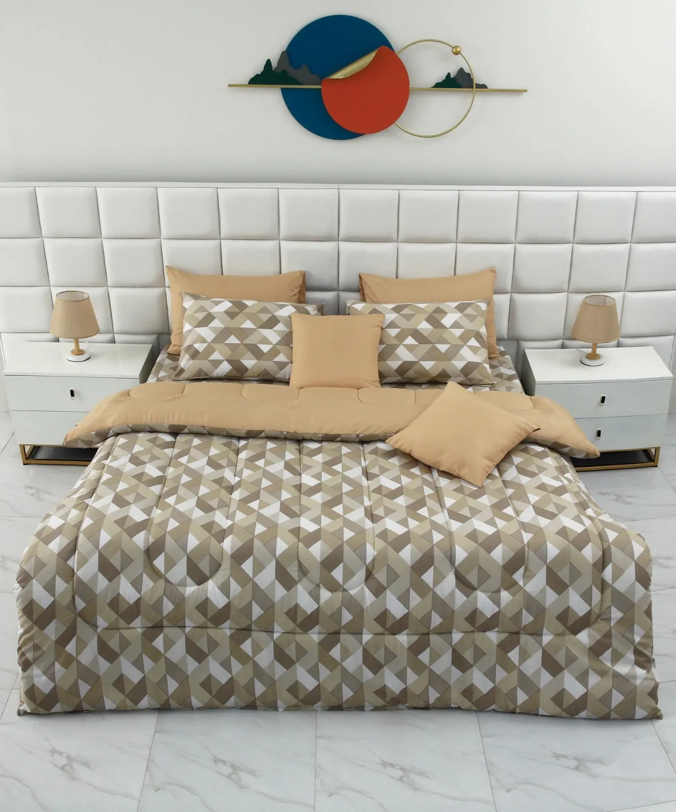 8 PCs Winter Comforter Set-Beige TriAngles