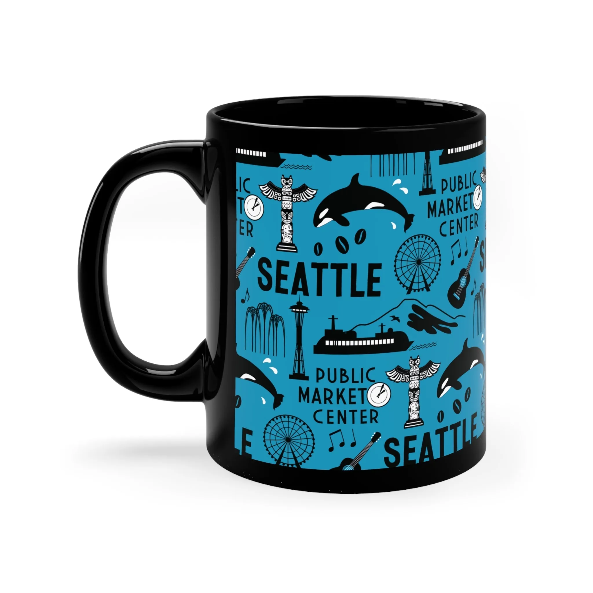 A Day in Seattle - Durable Ceramic Mug 11 oz - Dusty Blue, Armee Green, Fuchsia, ...