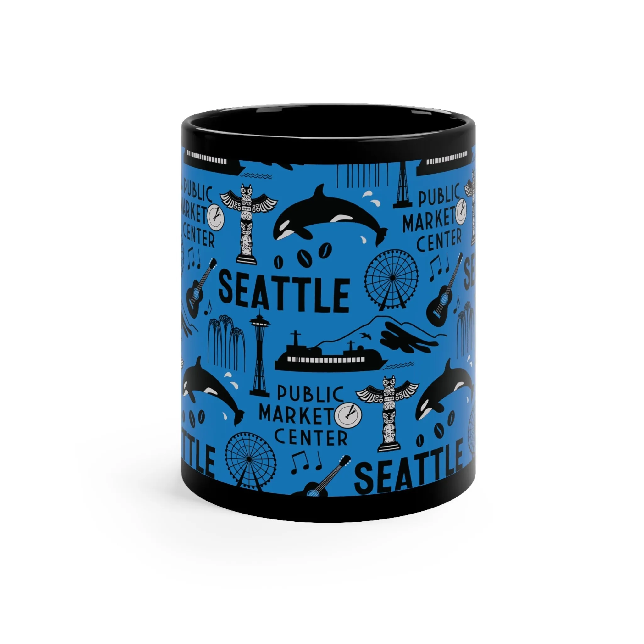 A Day in Seattle - Durable Ceramic Mug 11 oz - Dusty Blue, Armee Green, Fuchsia, ...