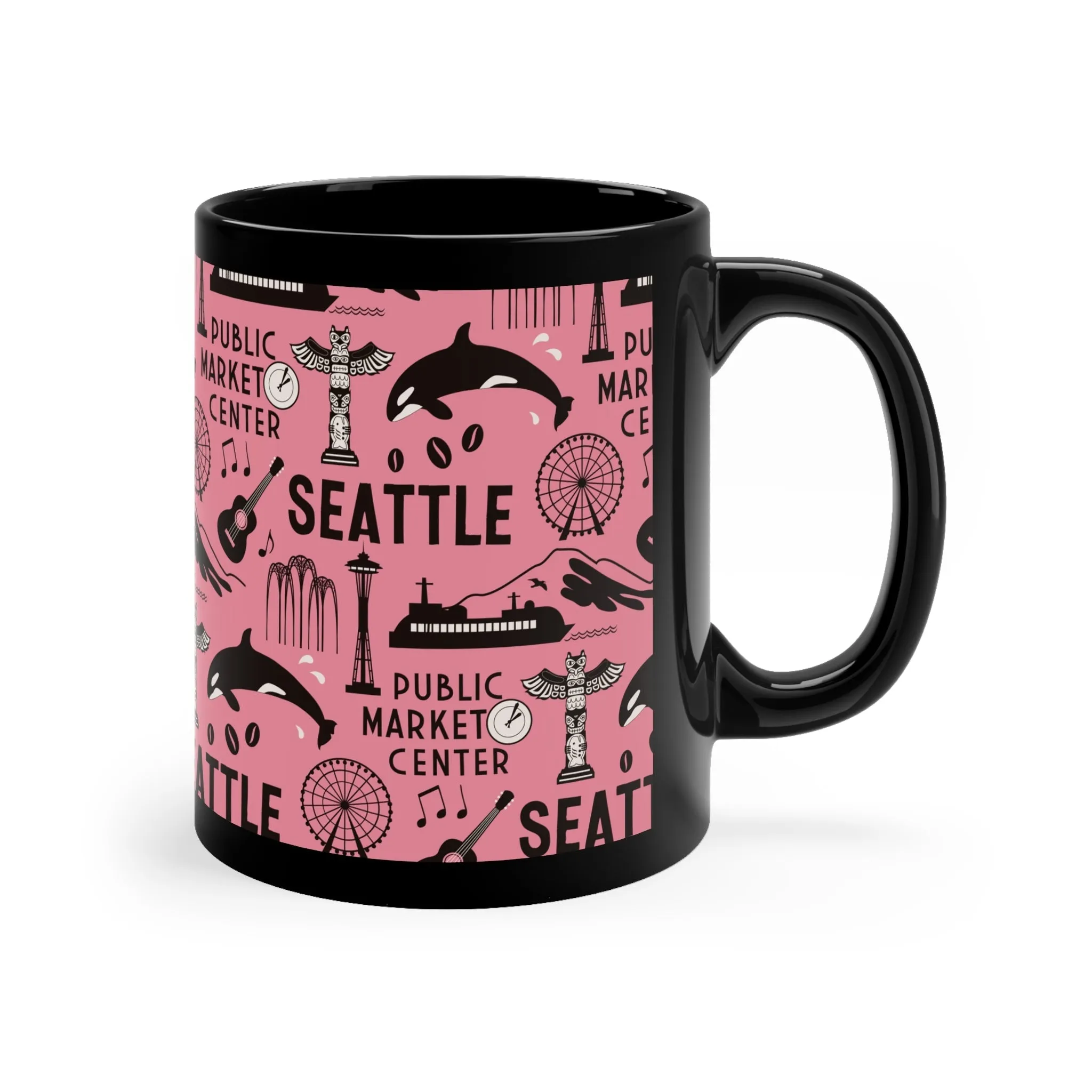 A Day in Seattle - Durable Ceramic Mug 11 oz - Dusty Blue, Armee Green, Fuchsia, ...