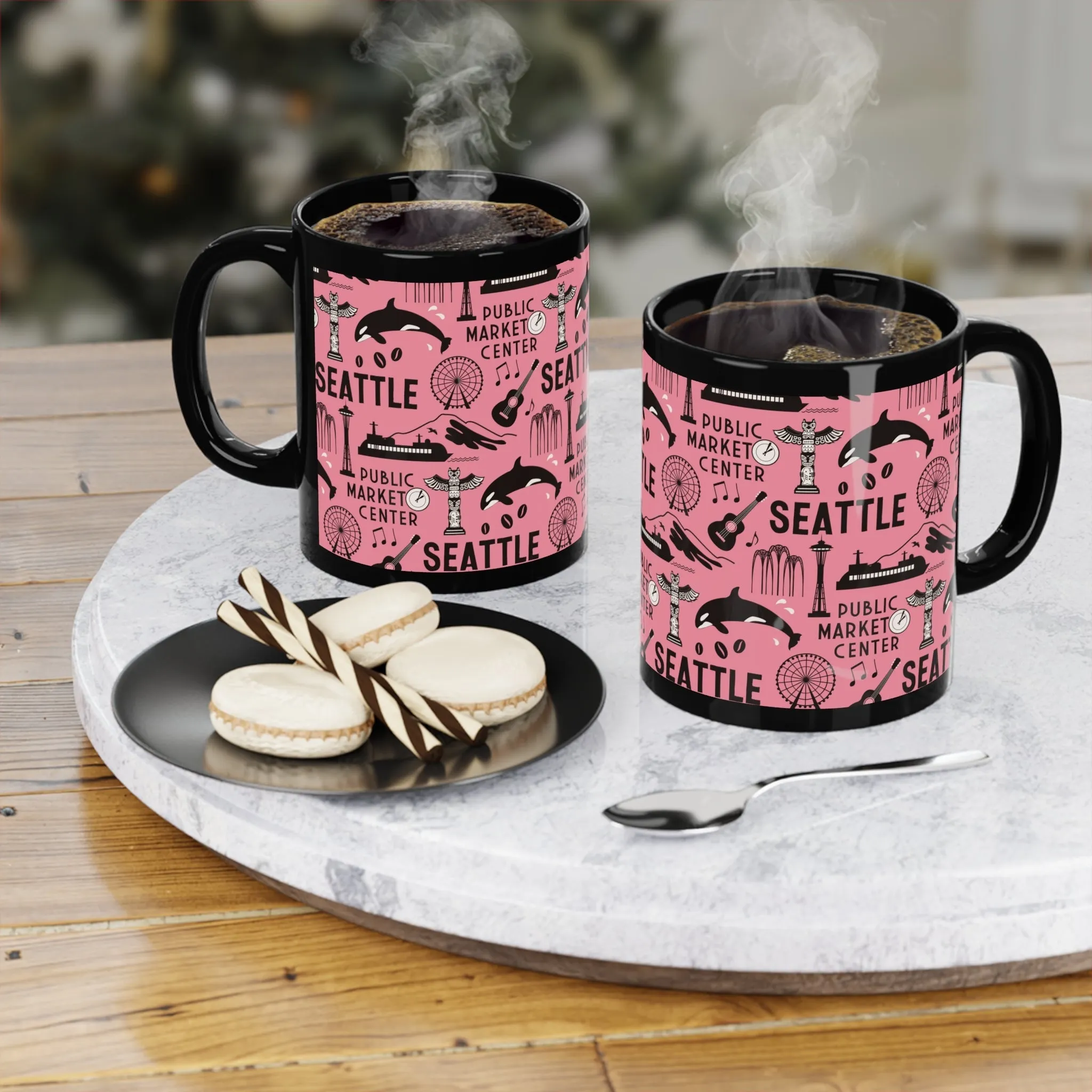 A Day in Seattle - Durable Ceramic Mug 11 oz - Dusty Blue, Armee Green, Fuchsia, ...