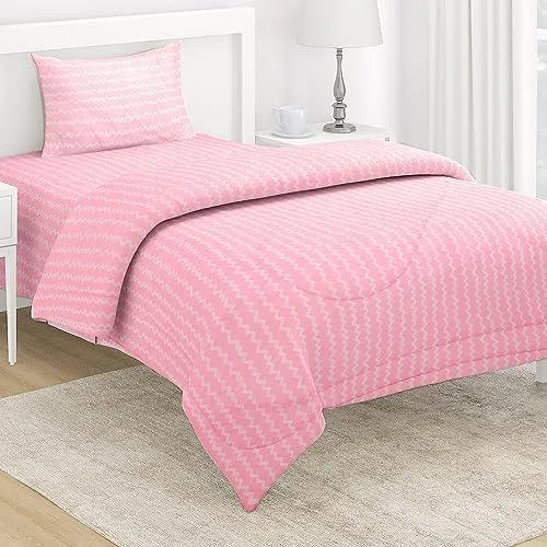 AC Comforter and Bedding Set for Single Bed, Flamingo Pink Zig Zag