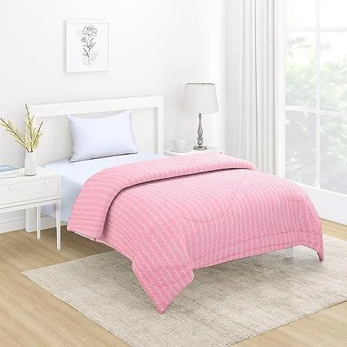 AC Comforter and Bedding Set for Single Bed, Flamingo Pink Zig Zag