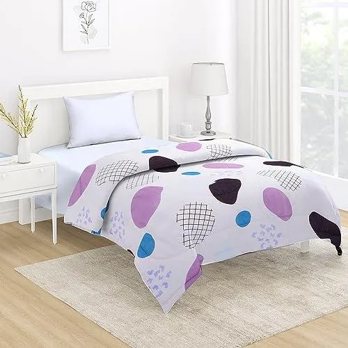 AC Comforter and Bedding Set for Single Bed, White Abstract Pebble