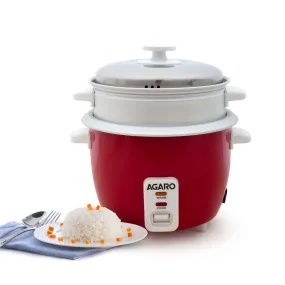 AGARO Elegant Electric Rice Cooker, 1 Liter, 400W, Automatic Boiler, Steamer, Removable Aluminium Pot, Stainless Steel Lid, Keep Warm Function, Trivet Plate, Rice, Veggies, Red