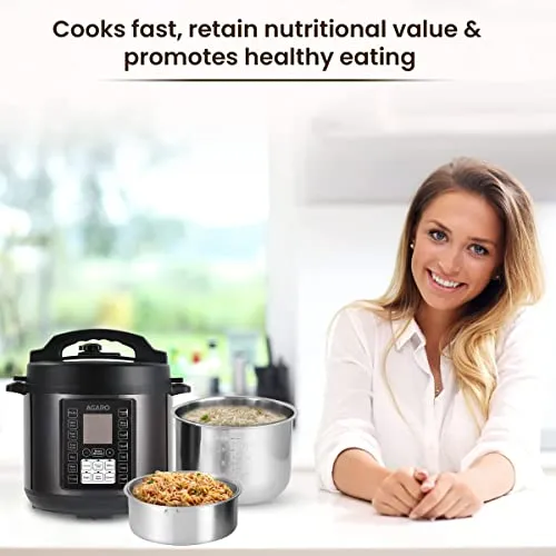 AGARO Imperial Electric Pressure Cooker, 6 litre, 14 Pre-Set multi Cooking Functions, Adjustable Pressure, Timer, Stainless Steel Pot, Pressure Cook, Slow Cook, Saute & More, Black, Outer Lid