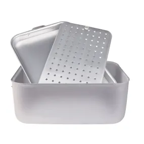 Agnelli Aluminum 3mm Rectangular Roasting Pan With Lid, Inside Grip & Two Folding Handles, 19.6 x 13.3-Inches