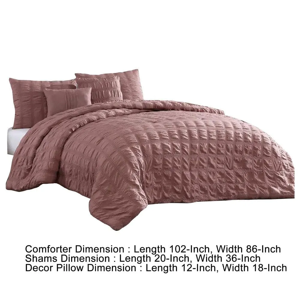 Alice 5 Piece King Comforter Set, Textured, The Urban Port, Rose Pink By Casagear Home