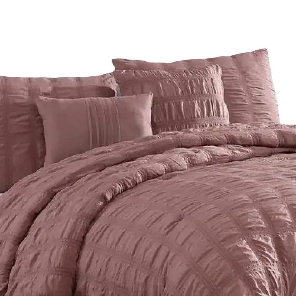 Alice 5 Piece King Comforter Set, Textured, The Urban Port, Rose Pink By Casagear Home