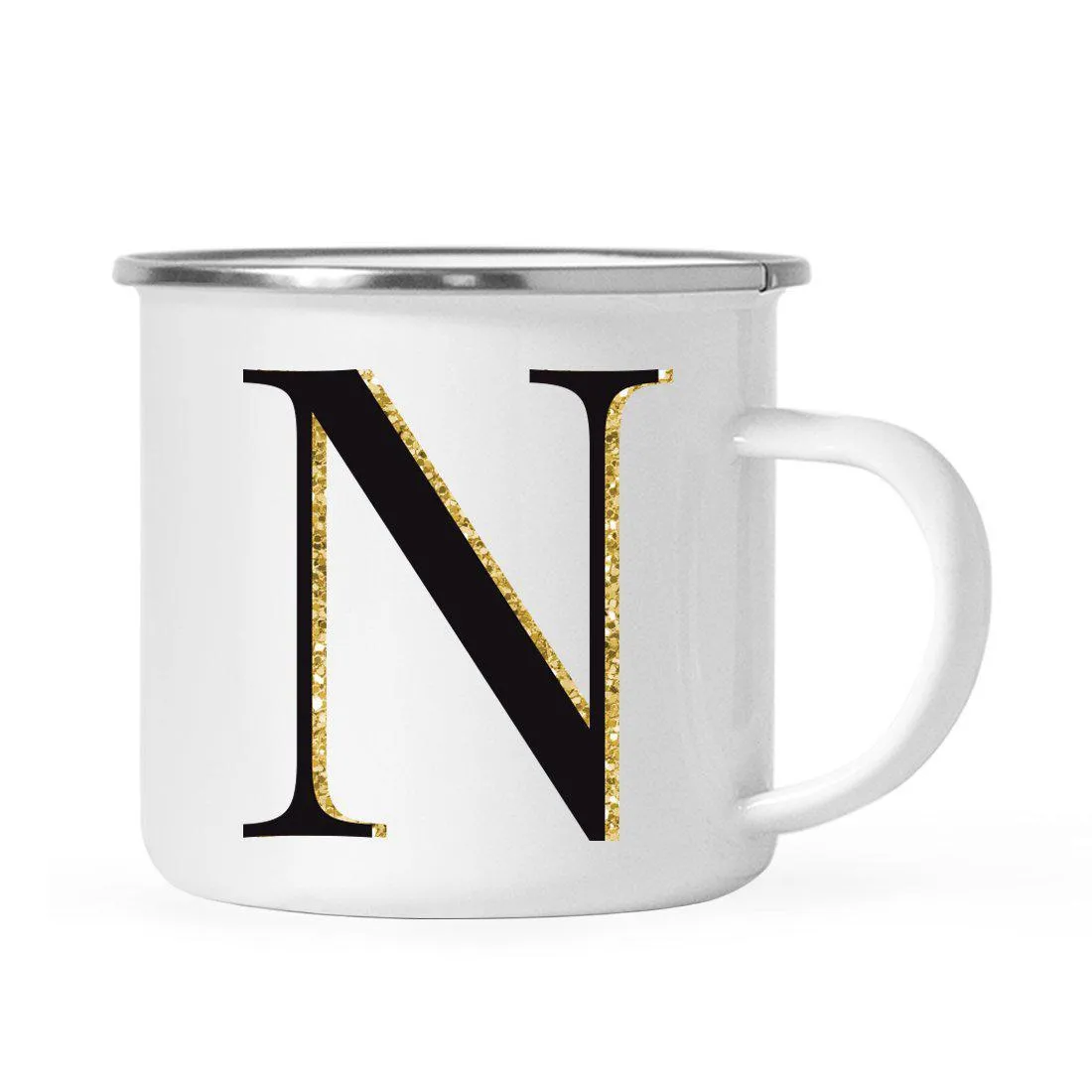 Andaz Press 11oz Black Faux Gold Glitter Monogram Campfire Coffee Mug