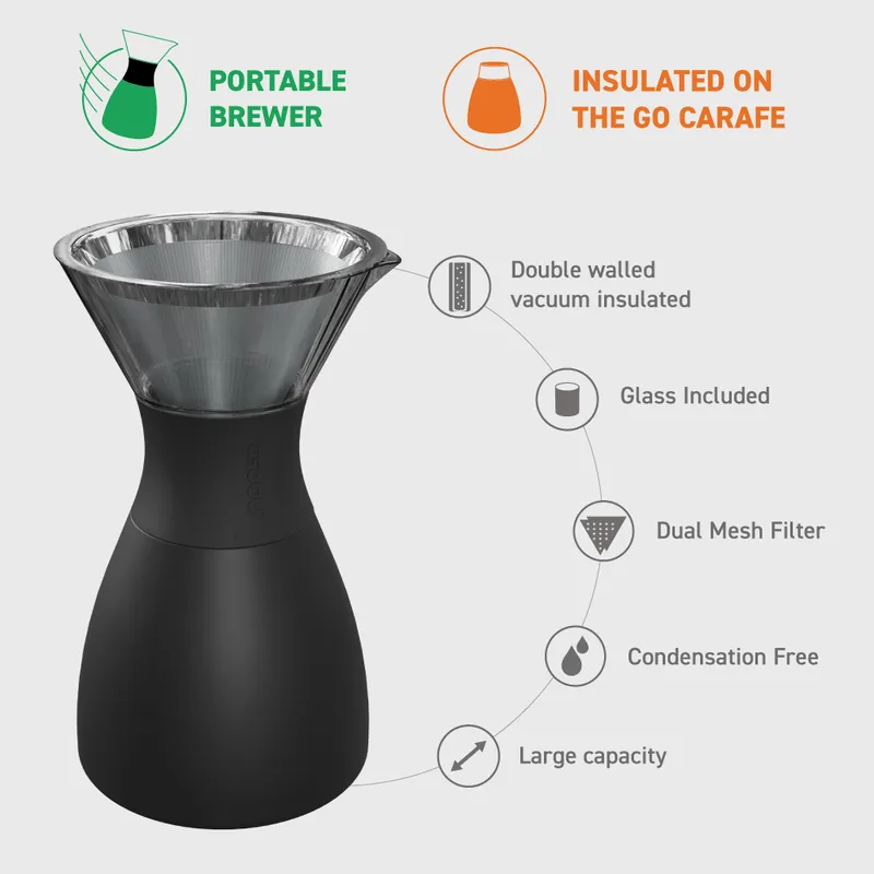 Apo300Bk Asobu Pour Over Hot Brew Coffee Black 1.1L