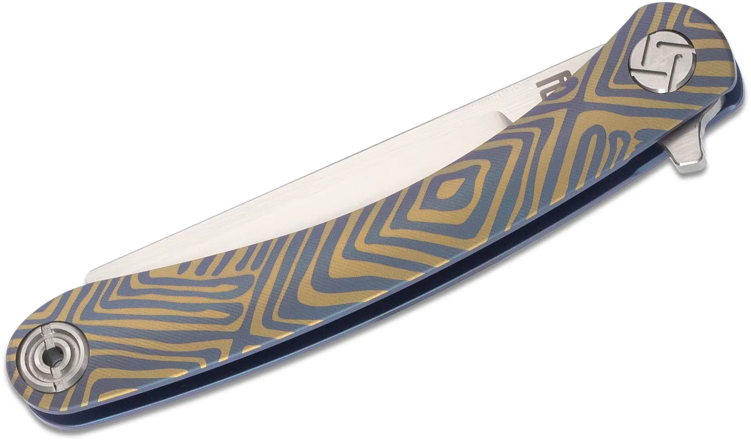 ArtisanCutlery Orthodox Flipper Knife 2.95" S35VN Satin Razor Blade, Blue and Gold Anodized Titanium Handles - 1817GS-BU03