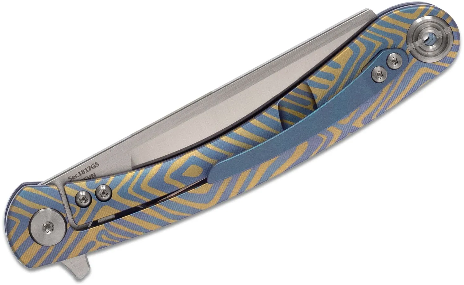 ArtisanCutlery Orthodox Flipper Knife 2.95" S35VN Satin Razor Blade, Blue and Gold Anodized Titanium Handles - 1817GS-BU03