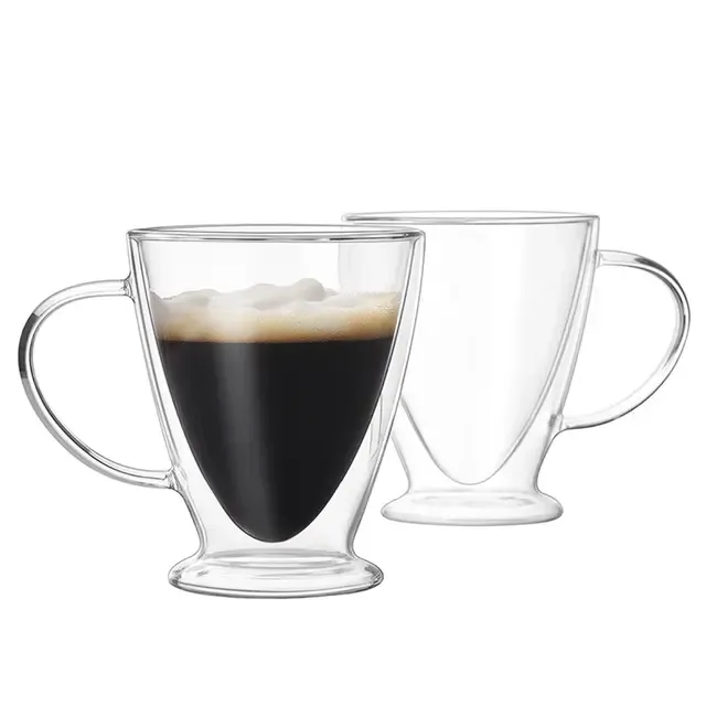 Barista Borosilicate Double Wall Footed Café Latte Coffee Mug 300ml 2pc10194