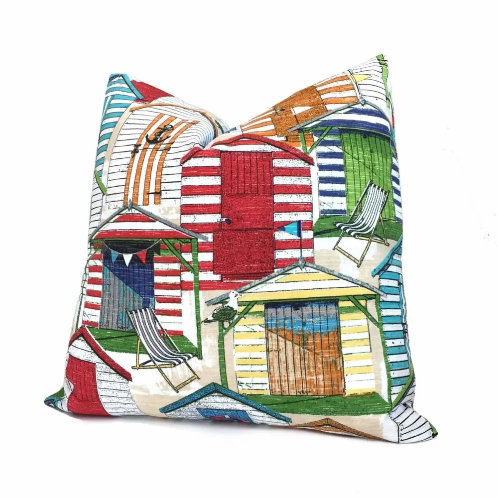 Beach Huts Cabana Outdoor Solarium White Red Blue Green Orange Decorative Throw Pillow Cover