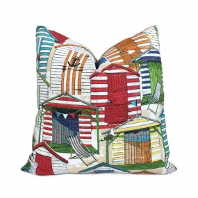 Beach Huts Cabana Outdoor Solarium White Red Blue Green Orange Decorative Throw Pillow Cover