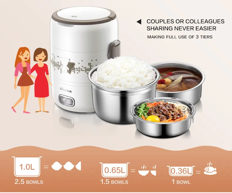 Bear Lunch box, Mini Rice Cooker,  4 in1 Heating 2.0L Electric Multi Pot (DFH-S2358)