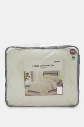 Beige Textured Gathered Comforter Set (King Size)