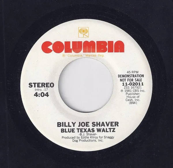 Billy Joe Shaver - Blue Texas Waltz (7", Promo) (NM or M-)