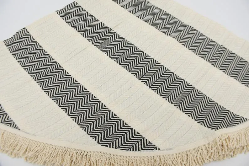 Black and Cream 100% Cotton Round Beach Towel