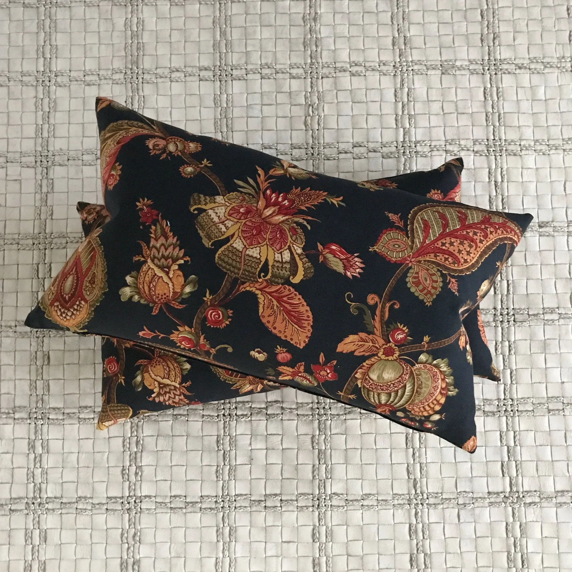 Black Botanical Linen Lumbar Pillow Cover 15x26