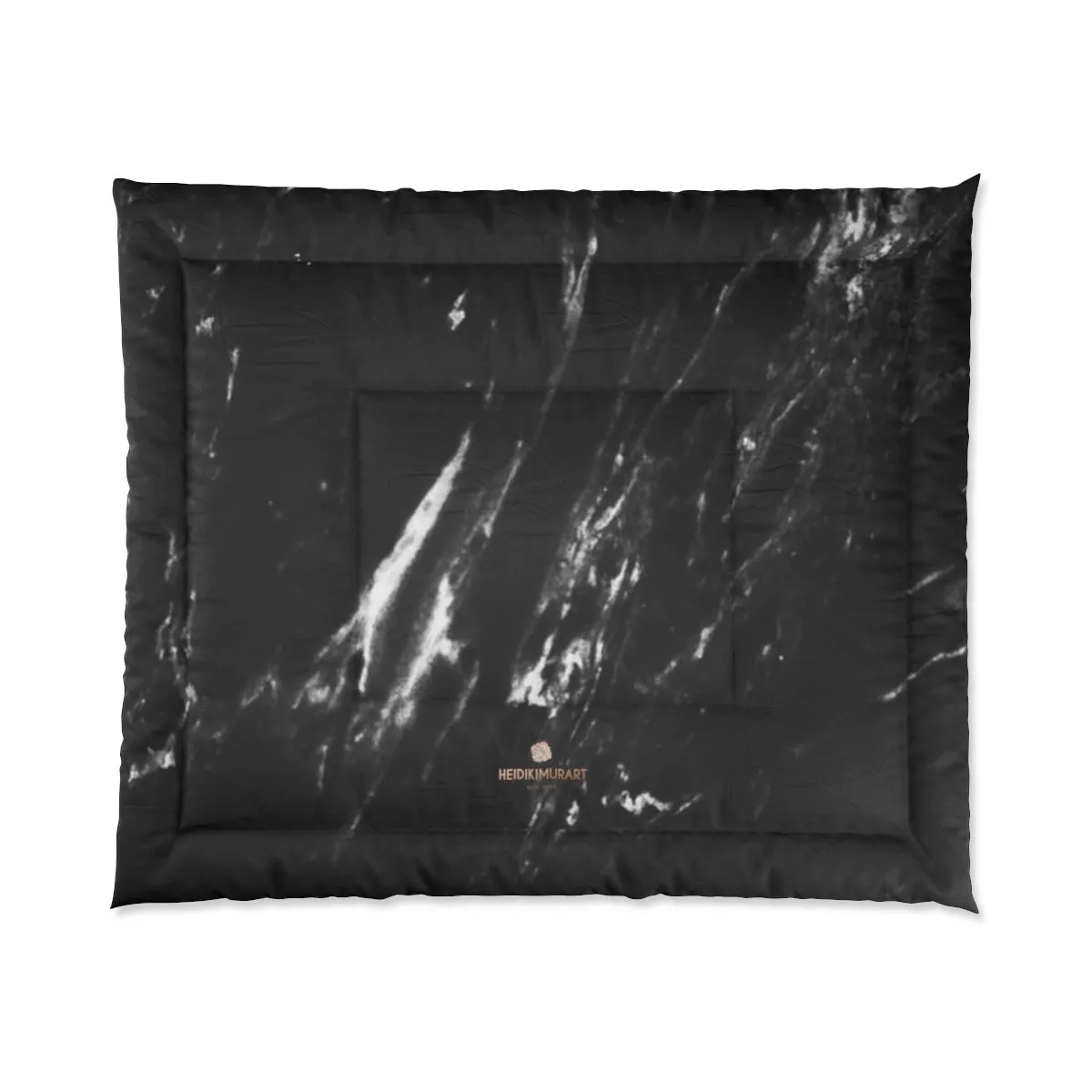 Black Marble Print Comforter, Luxury Best Comforter For King/Queen/Full/Twin Size Bed