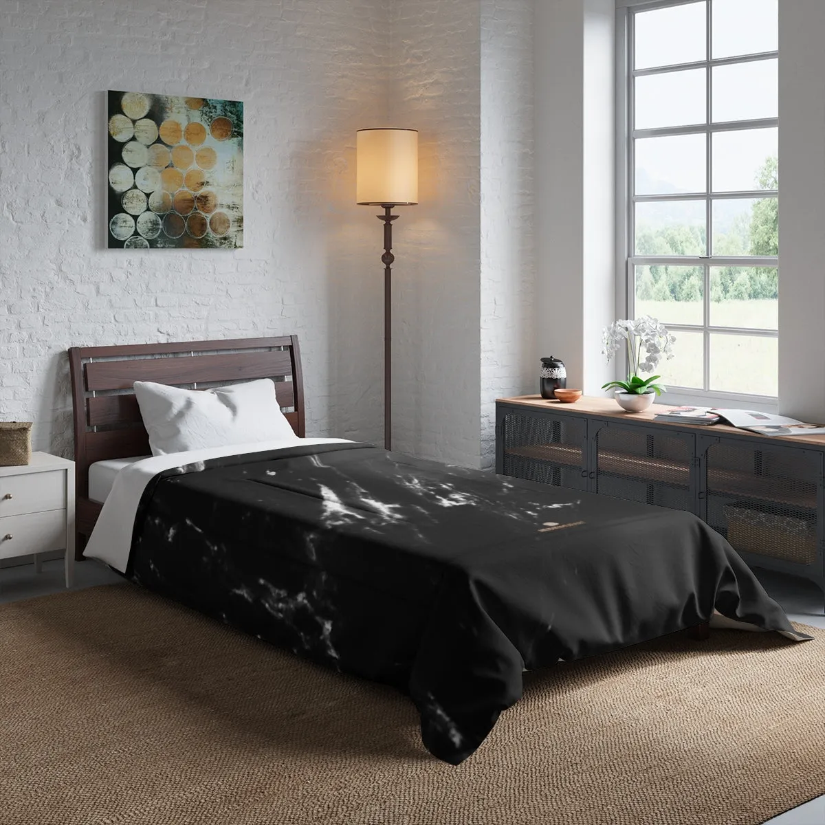 Black Marble Print Comforter, Luxury Best Comforter For King/Queen/Full/Twin Size Bed