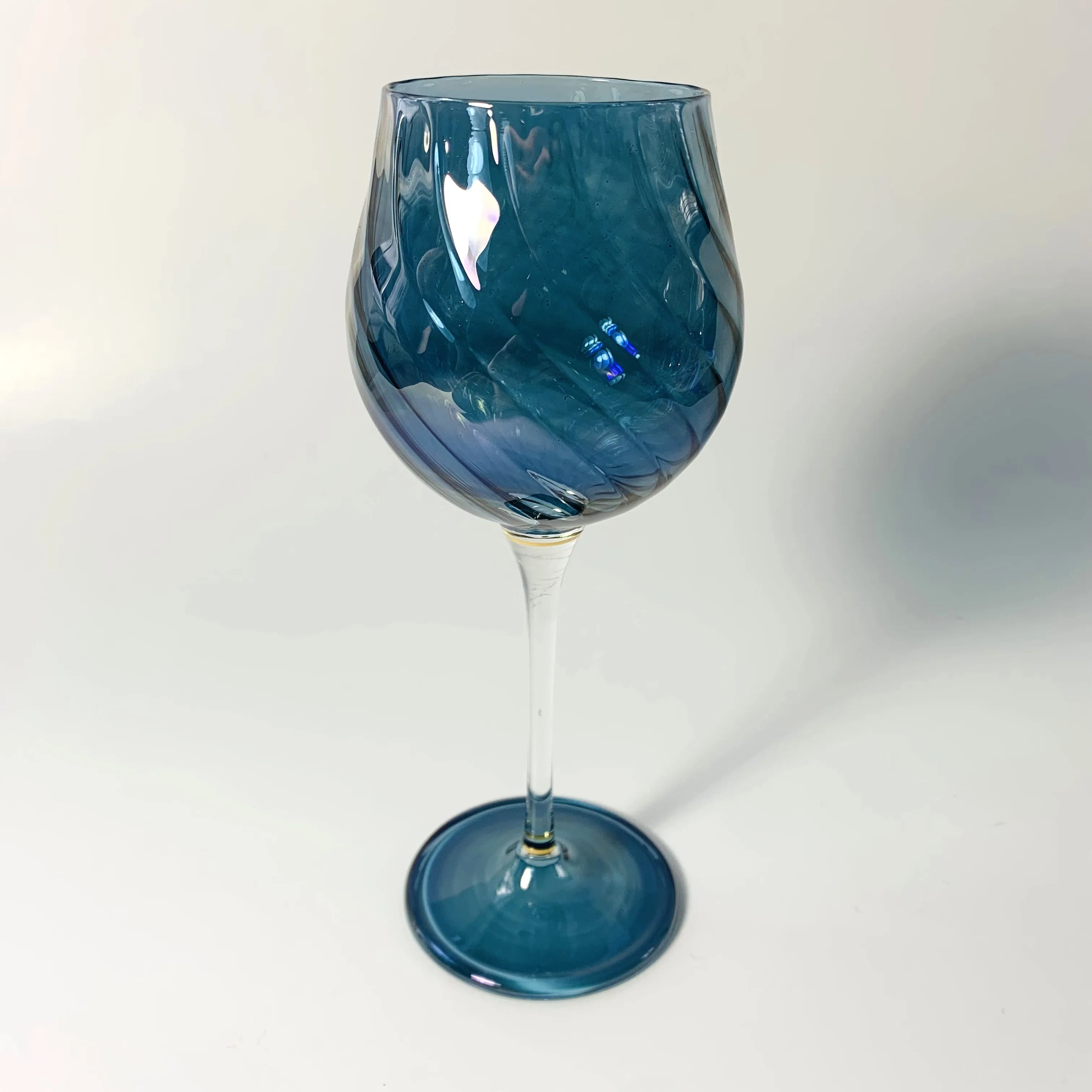 Blown Glass Long Stem Wine Glass - Iridescent