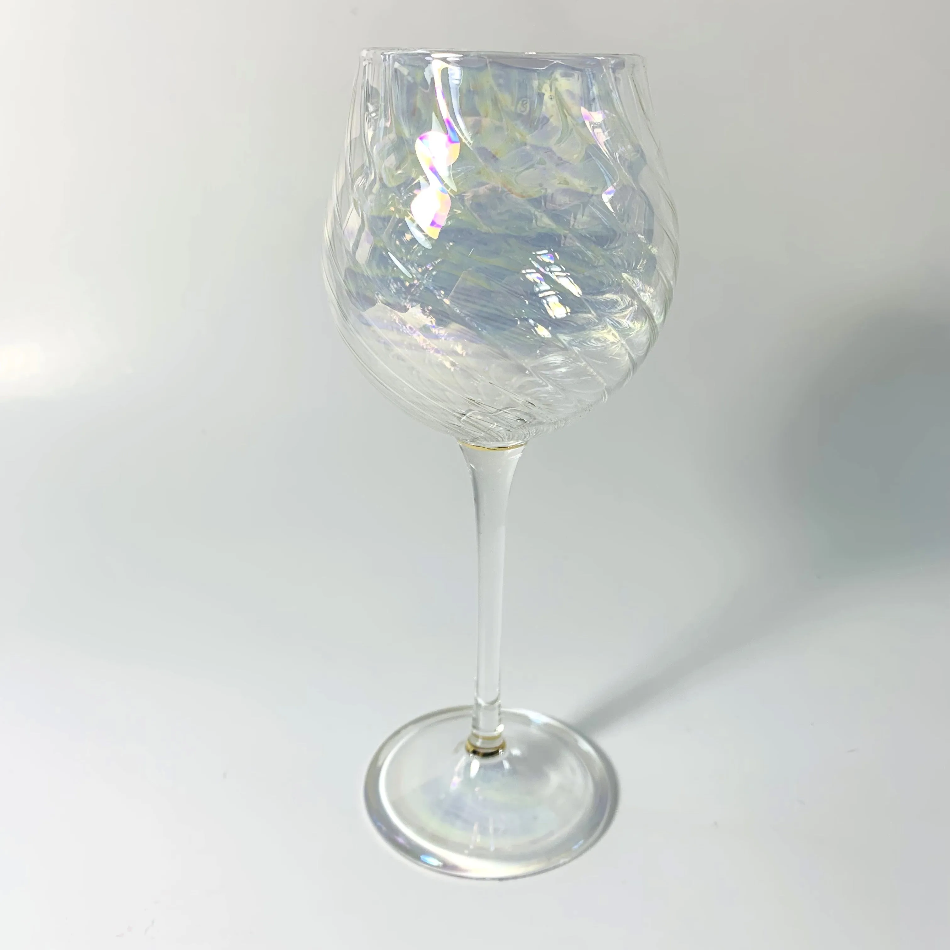 Blown Glass Long Stem Wine Glass - Iridescent