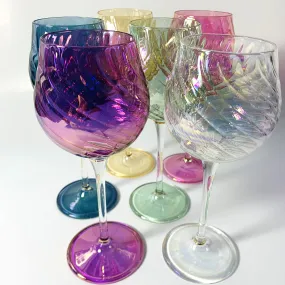 Blown Glass Long Stem Wine Glass - Iridescent