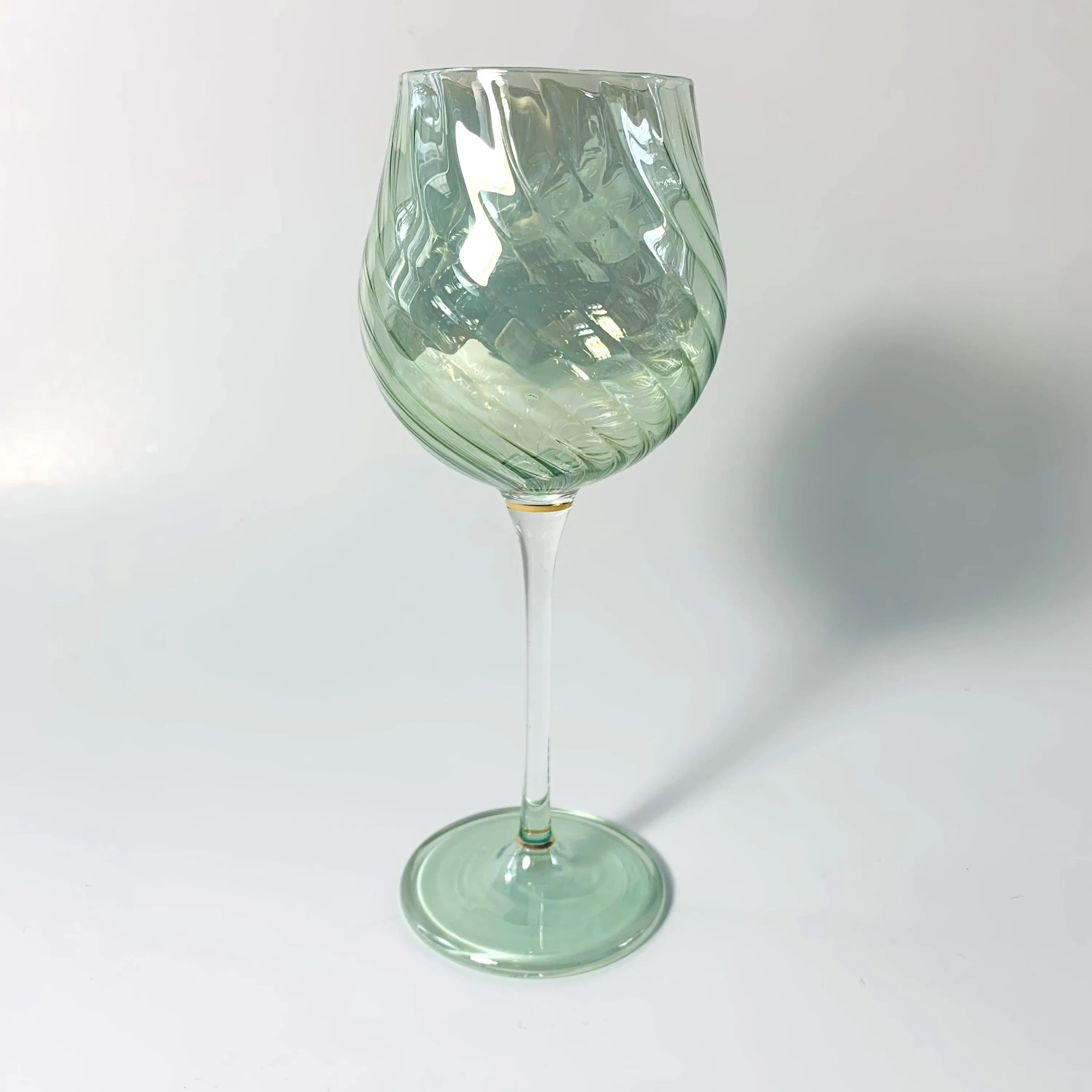 Blown Glass Long Stem Wine Glass - Iridescent