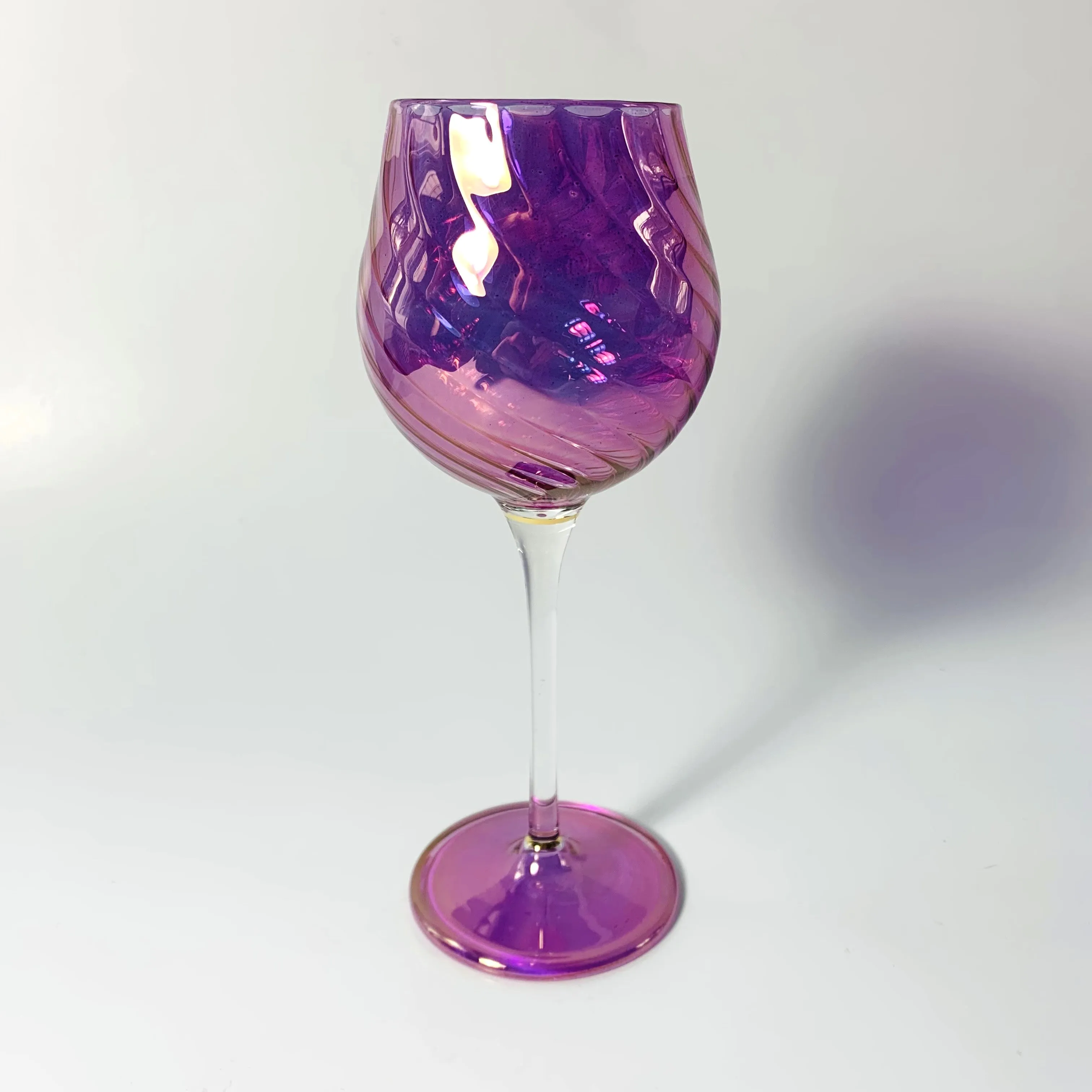 Blown Glass Long Stem Wine Glass - Iridescent