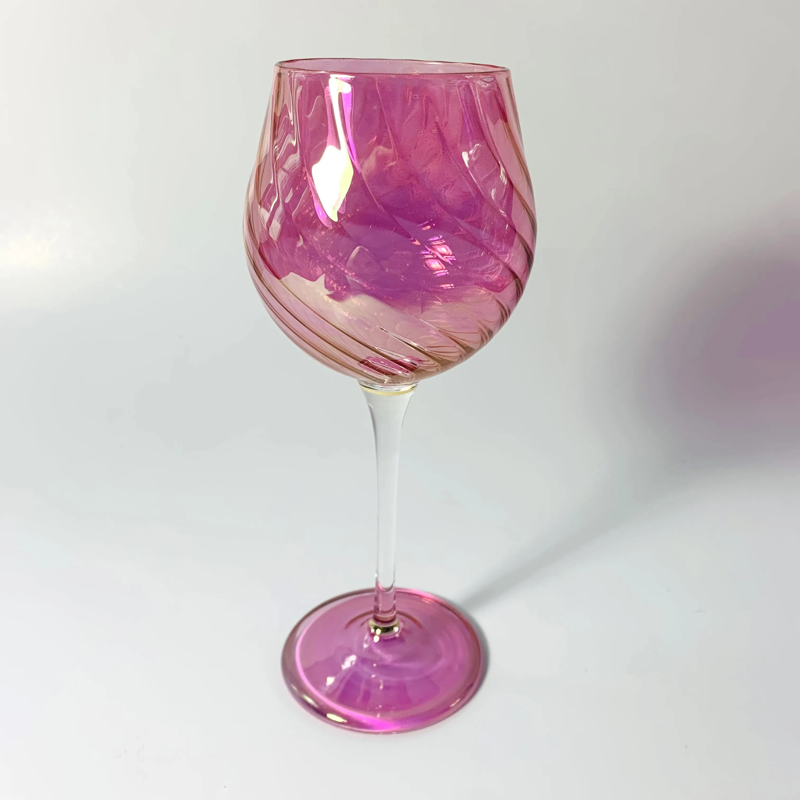 Blown Glass Long Stem Wine Glass - Iridescent