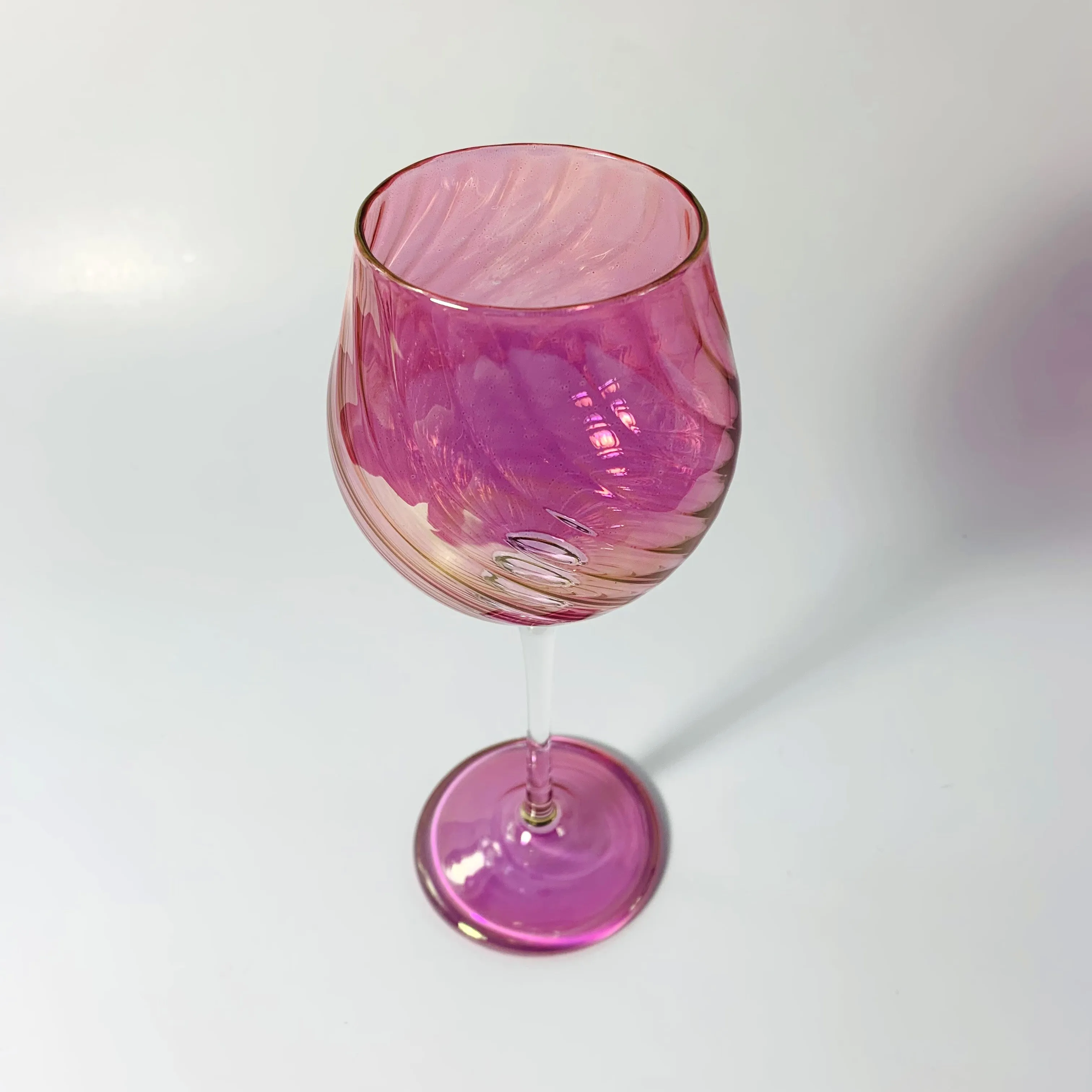 Blown Glass Long Stem Wine Glass - Iridescent