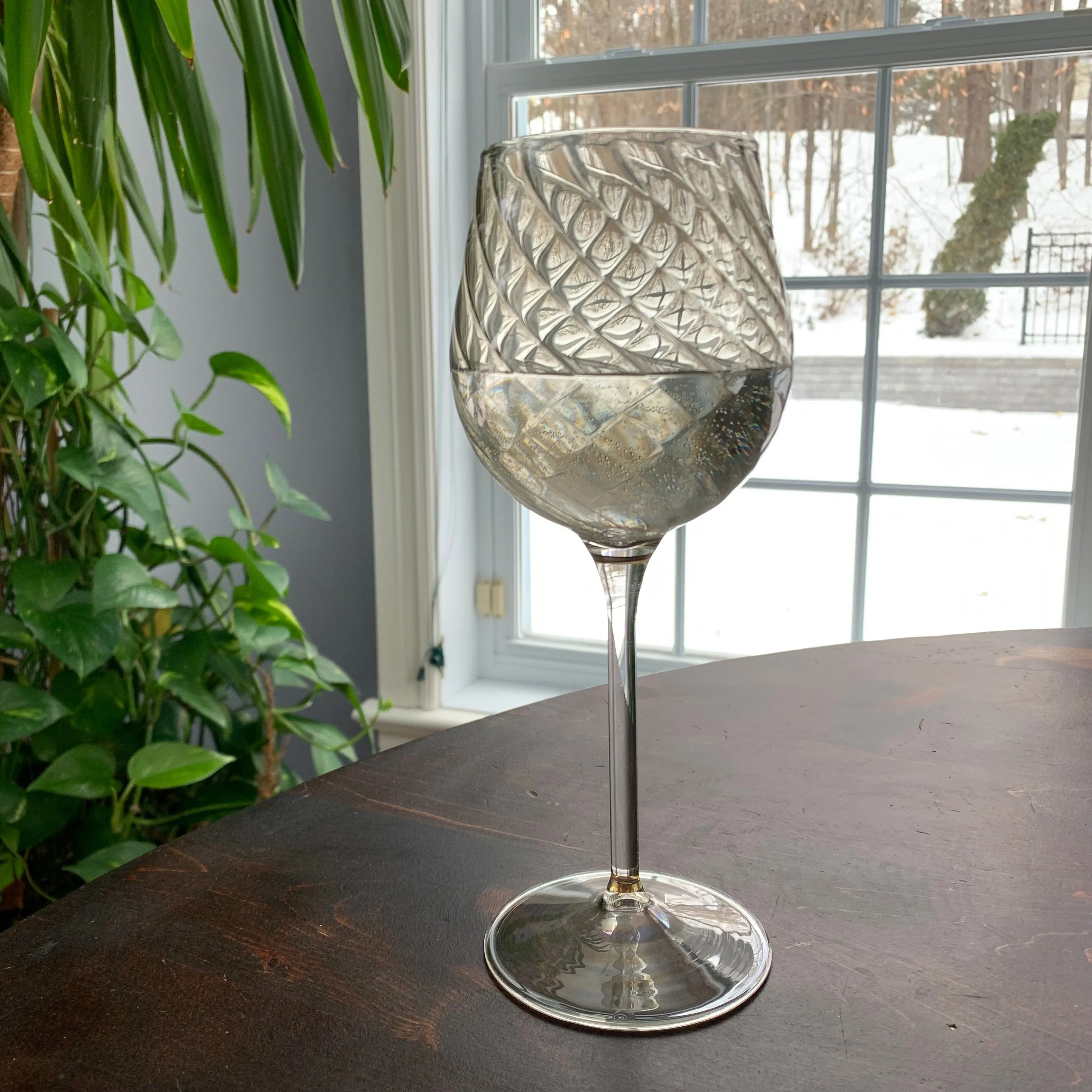 Blown Glass Long Stem Wine Glass - Iridescent