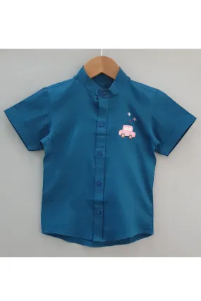 Blue car embroidered shirt