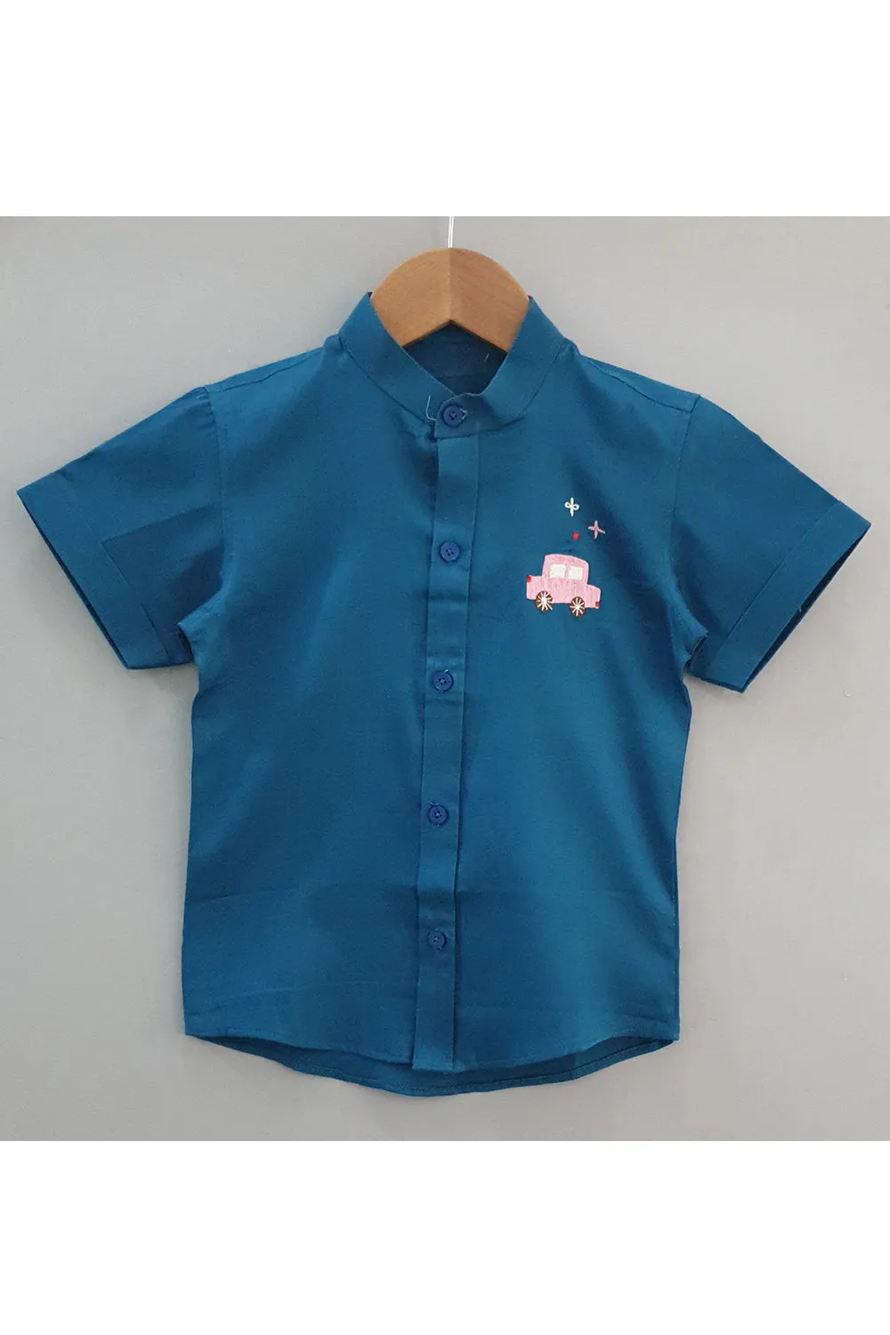 Blue car embroidered shirt