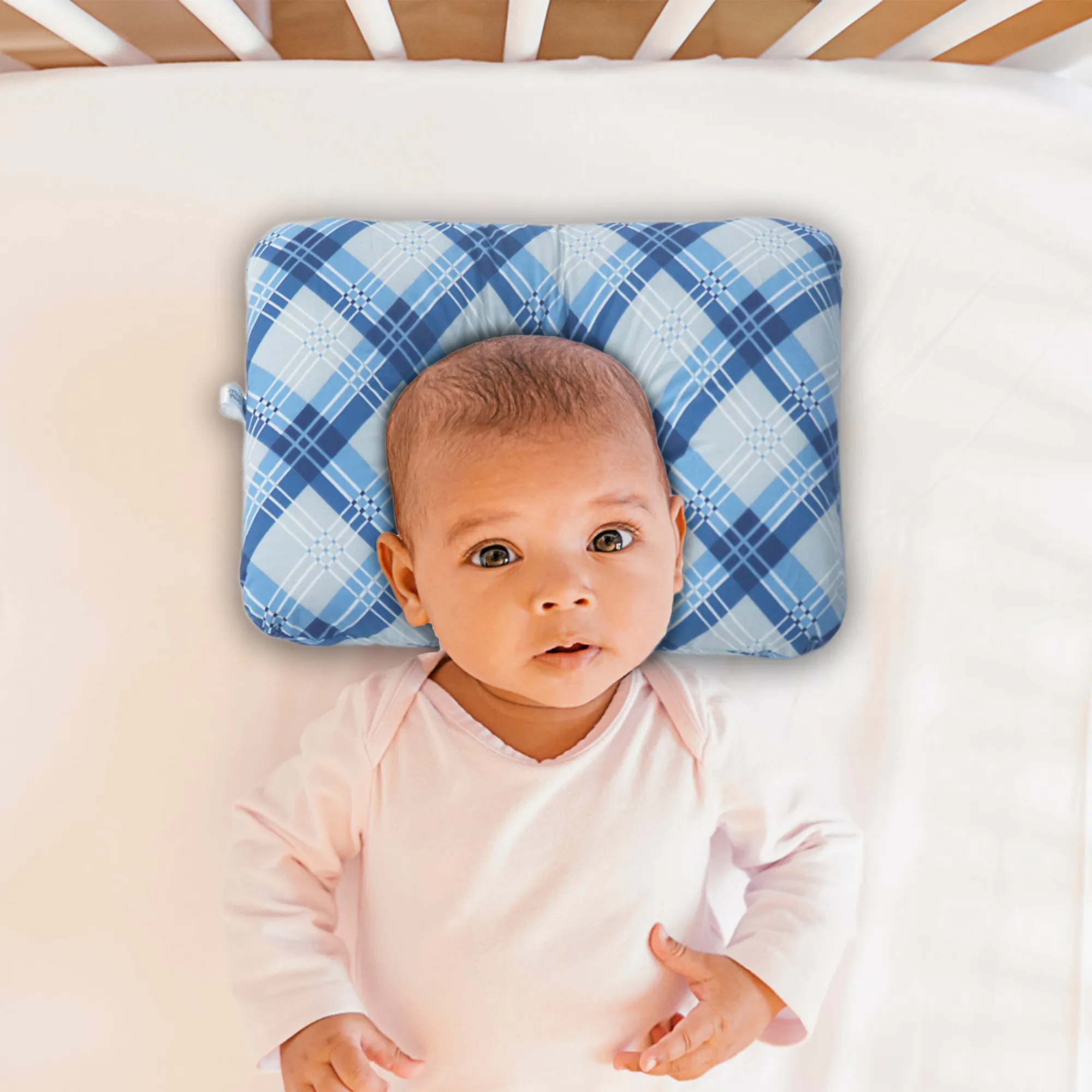 Blue Checks New Born Pillow | Baby Pillow | Head Shaping Pillow