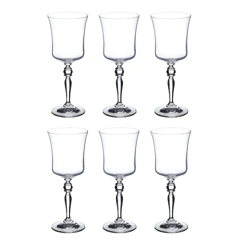 Bohemia Grace Wine Glass Clear Lead Free Crystal Stemware | Set of 6 | 3 x 9 inches | 300ml