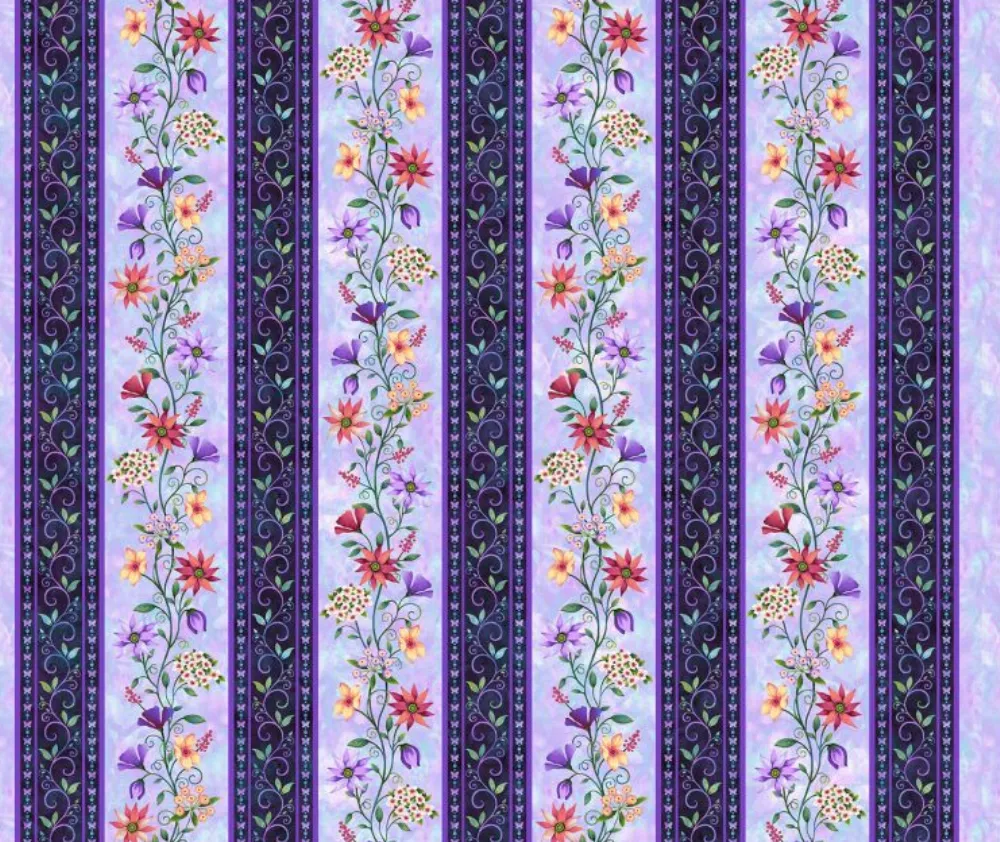 Border Stripe Lilac 100% Cotton - 10cm Increments