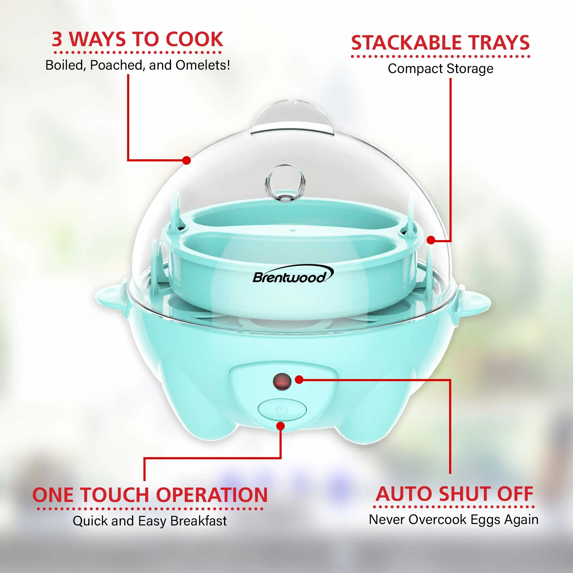 Brentwood TS-1045BL Electric 7 Egg Cooker with Auto Shut Off, Blue