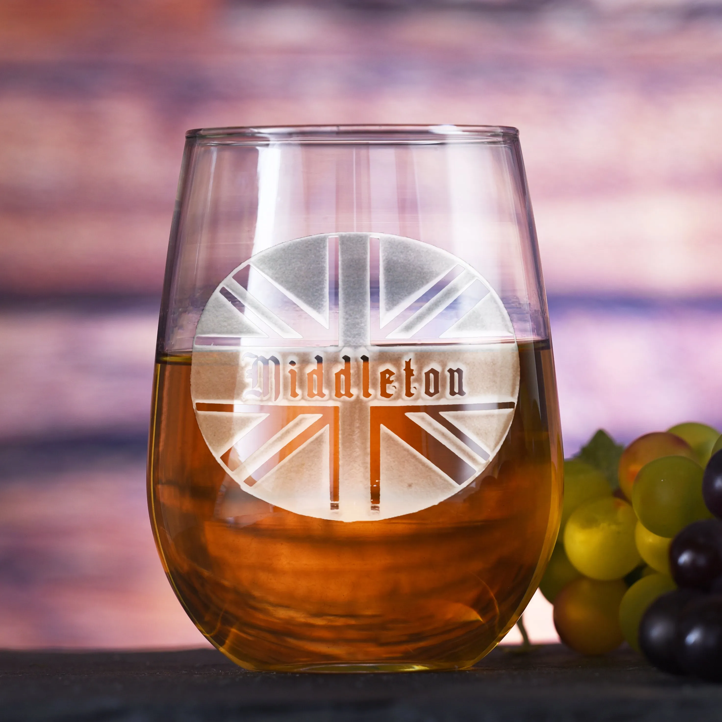 British Flag Personalized Stemless Wine Glass